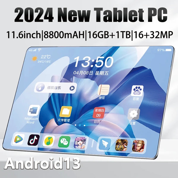 2024 NEW Original Tablet 11.6 Inch Android13 16GB Ram 1TB Rom Dual SIM 12 Core WPS GPS Bluetooth 5G Network Phone call Tablet PC