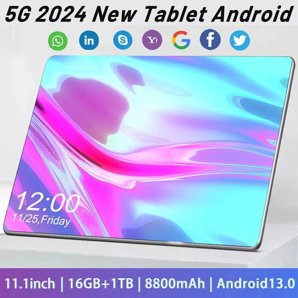 5G 2024 Brand New Tablet Android 11.1Inch 16GB Ram 1TB Rom 8800mAh MTK6797 Android 13.0 Wifi Dual SIM Card Network Full screen