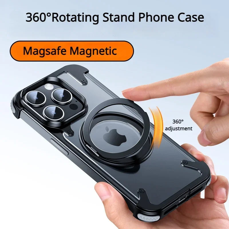 360Lux Magnetic Shield - Aluminum Alloy Phone Case for iPhone 15 Pro Max with Rimless Design and Matte Leather Cover