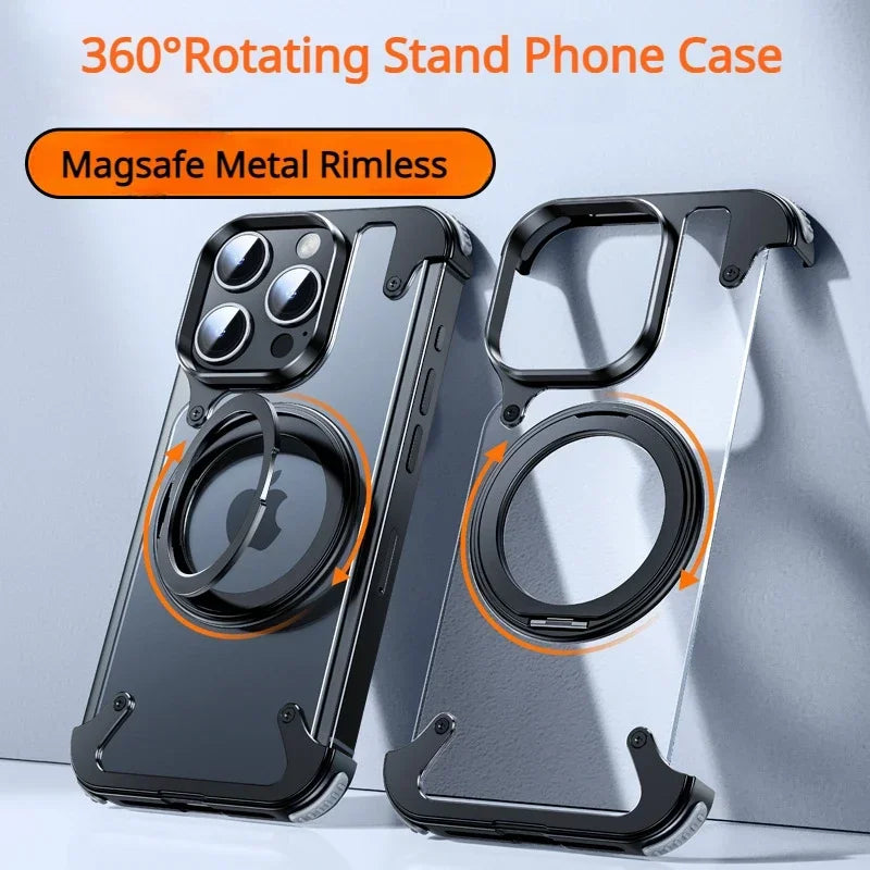 360Lux Magnetic Shield - Aluminum Alloy Phone Case for iPhone 15 Pro Max with Rimless Design and Matte Leather Cover