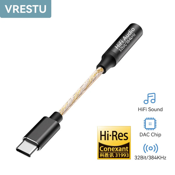 HiFi 384Khz DAC Headphone Adapter - Superior Sound Quality for Your USB Type C Devices