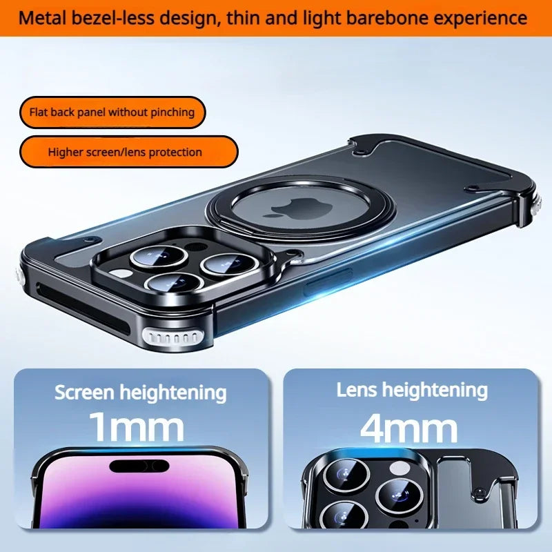 360Lux Magnetic Shield - Aluminum Alloy Phone Case for iPhone 15 Pro Max with Rimless Design and Matte Leather Cover