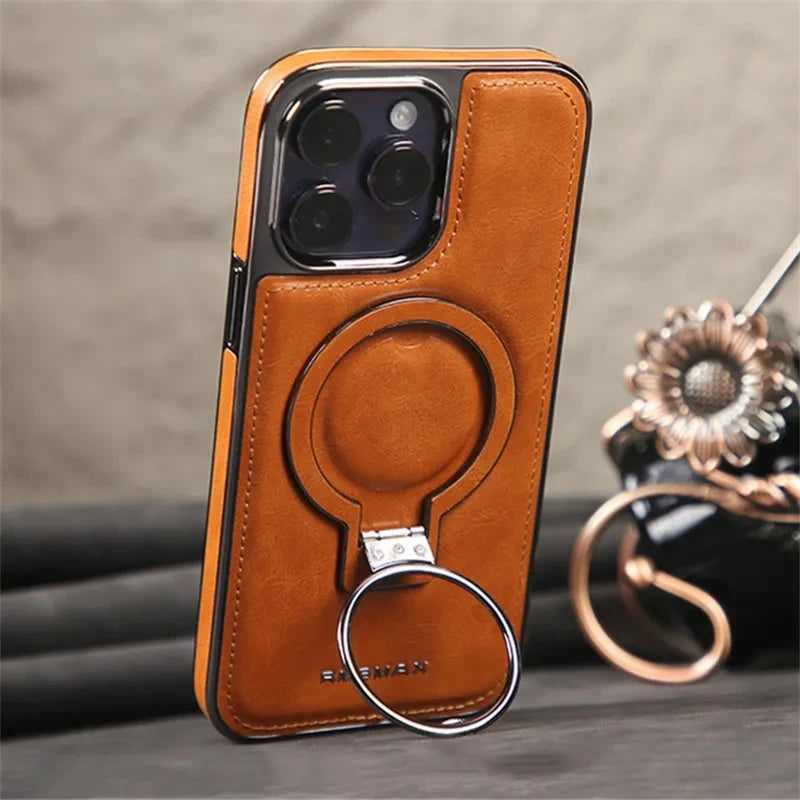 Luxury PU Leather Metal Fold Stand Bracket Holder Case - Elevate Your iPhone Experience