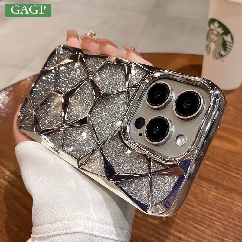 LuxeGlam Glitter39  Case - 3D Cube Diamond Marble Soft TPU Cover