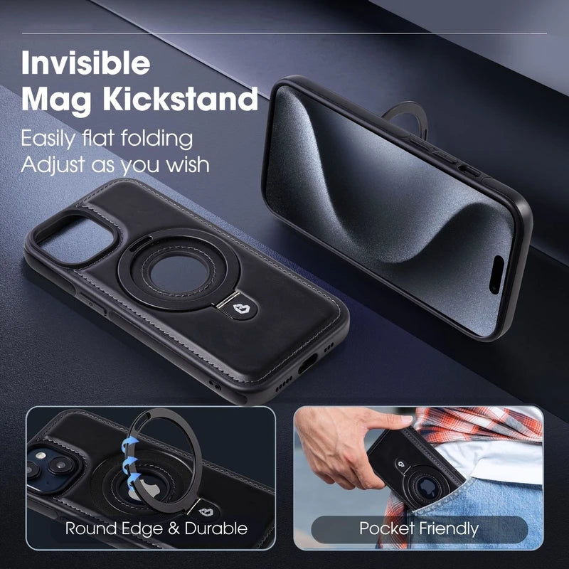 Luxury PU Leather Magnetic Ring Stand Phone Case - Elevate Your iPhone Experience