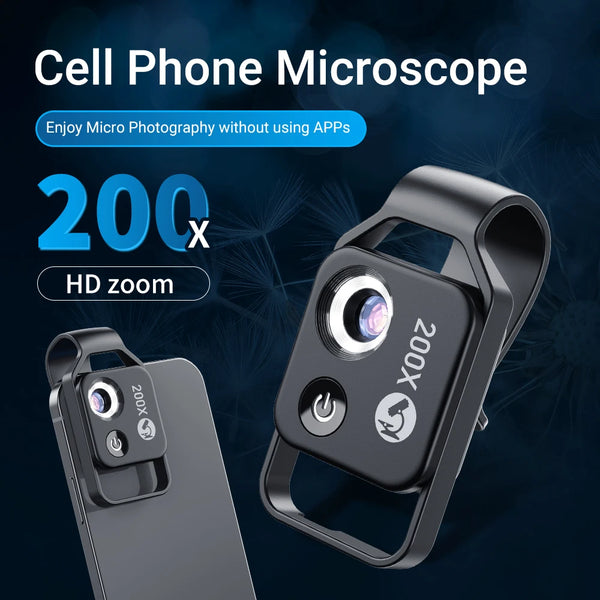 MicroView Pro - 200X Smartphone Microscope Lens with CPL and LED Light