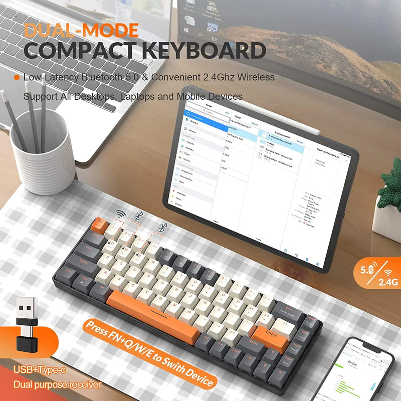 K68 Dual-Mode Compact Keyboard - The ultimate blend of performance, ergonomics, and versatility for all your devices.