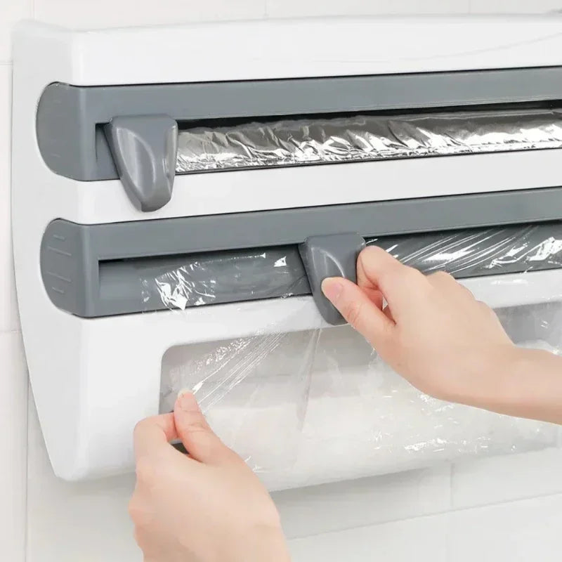 Practical Chef Organizer 4-in-1  - Practical Dispenser for Aluminium Foil, Cling Film, and Seasonings"