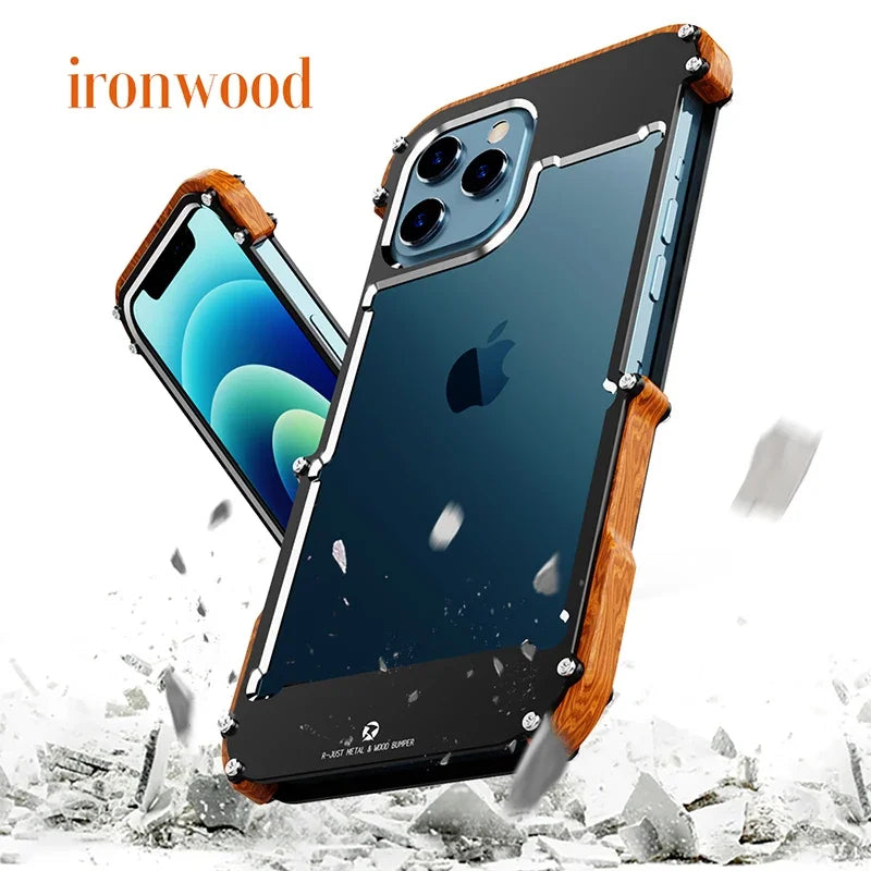 TimberMax EdgeGuard: Wood Border Phone Case for iPhone 13/12/14/15 Pro Max 14/15 Plus with Aluminum Metal Frame