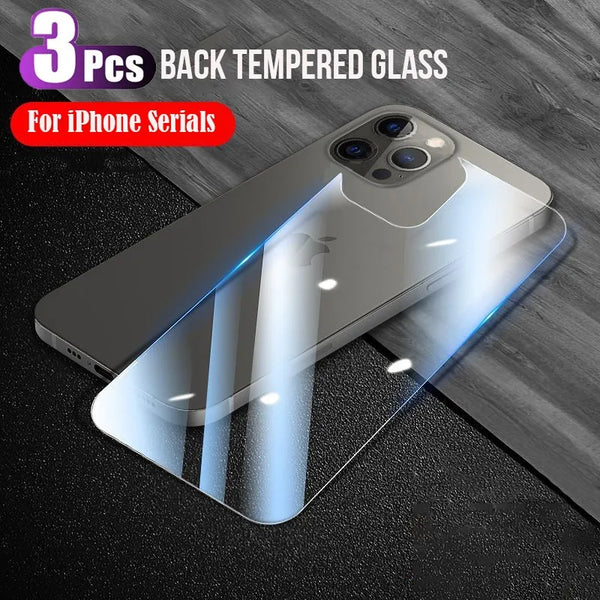 3Pcs Back Tempered Glass For iPhone - Back Rear Screen Protector Film