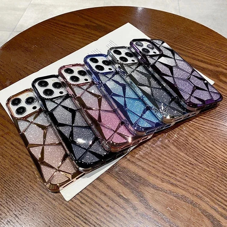 LuxeGlam Glitter39  Case - 3D Cube Diamond Marble Soft TPU Cover