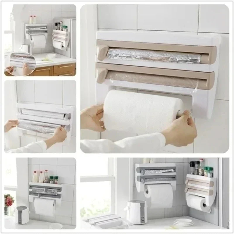 Practical Chef Organizer 4-in-1  - Practical Dispenser for Aluminium Foil, Cling Film, and Seasonings"