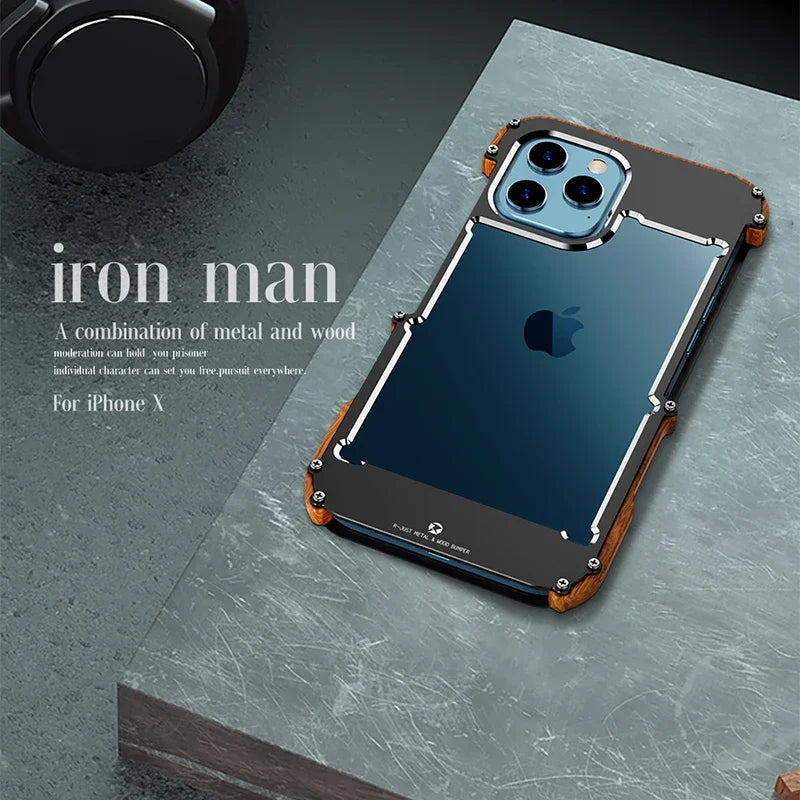 TimberMax EdgeGuard: Wood Border Phone Case for iPhone 13/12/14/15 Pro Max 14/15 Plus with Aluminum Metal Frame