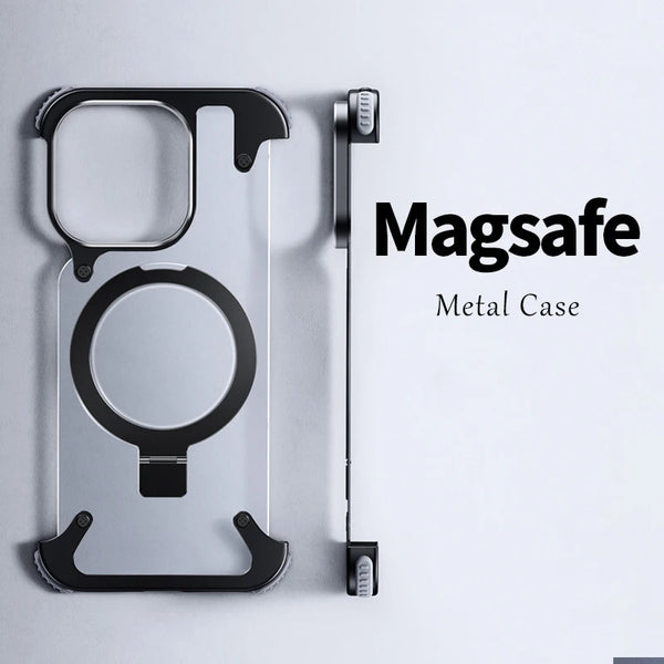 MagnoShield Pro-rimless case for iphone with aluminum coating stand and frosted glass